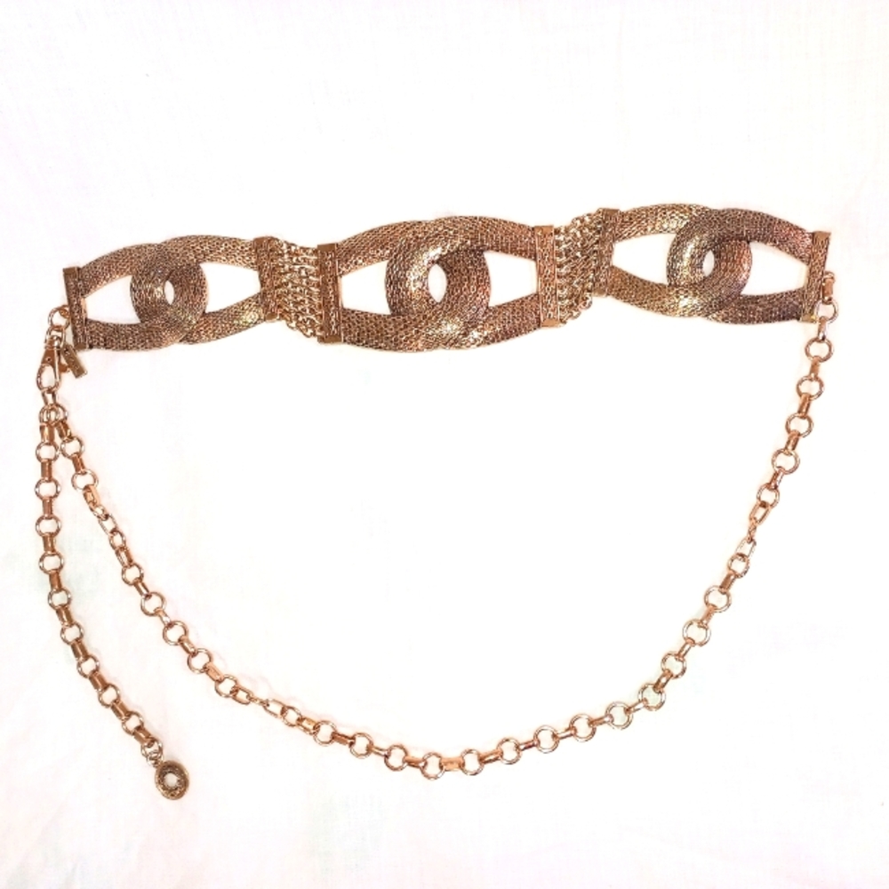 Chico's Antiqued Gold Tone Mesh Chain Belt Adjustable